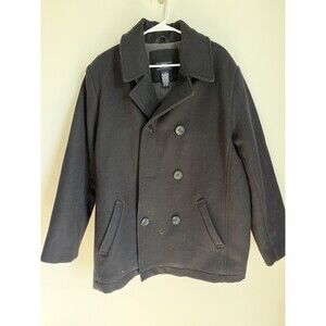 Men’s Black Wool Navy Pea Coat-Sonoma Brand-Large-Fleece Lining-EUC
